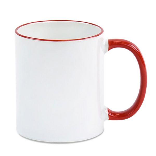 White Ceramic Sublimation Coffee Mug with Colored Rim/Handle - 11oz